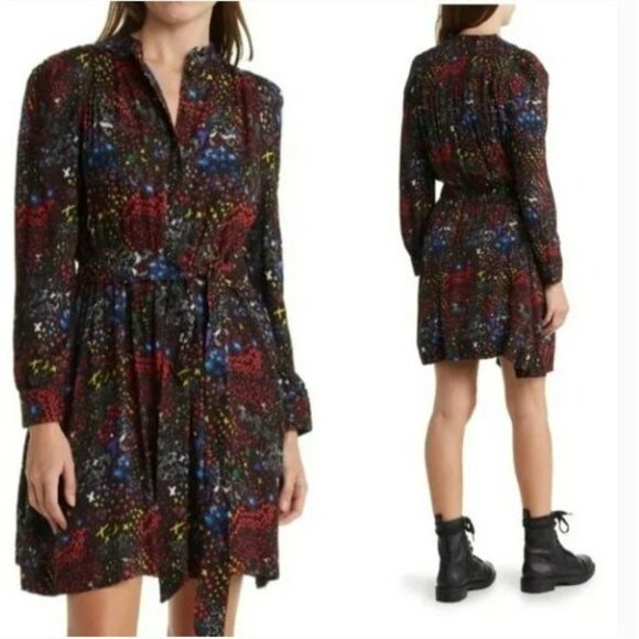Zadig & Voltaire $349 Glam Rock Tie Shirt Shift Dress Size Medium NWT - Picture 1 of 7